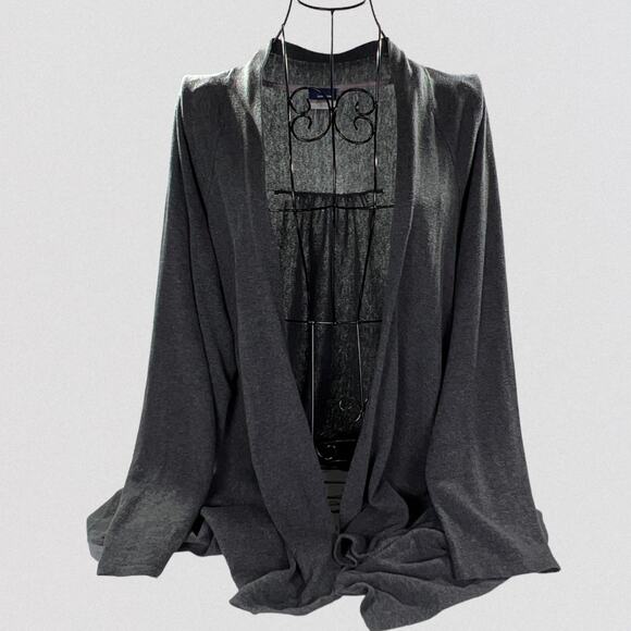 Basic Editions Asymmetrical Open Front Cardigan Plus Size Charcoal - Picture 4 of 10
